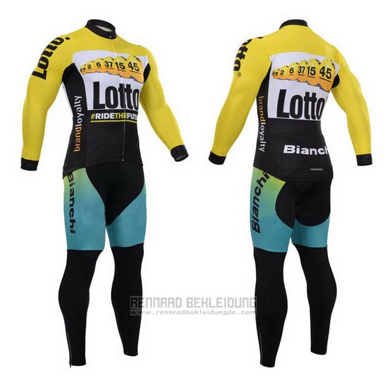 2015 Fahrradbekleidung Lotto NL Jumbo Shwarz und Gelb Trikot Langarm und Tragerhose
